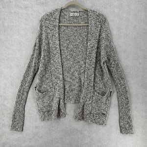 Abercromie & Fitch Cardigan Sweater Womens SMALL/XS Marled‎ Gray Pockets Coastal